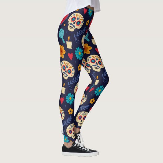 Adorables Day of the Dead Calavara Style Yoga Leggings (Rechts)