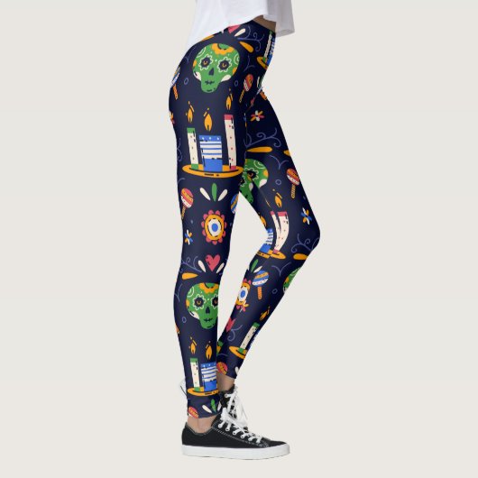 Adorables Day of the Dead Calavara Style Yoga Leggings (Rechts)