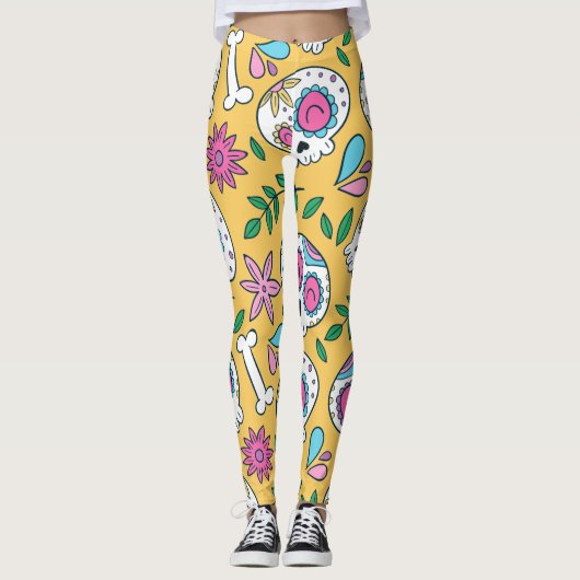 Adorables Day of the Dead Calavara Style Yoga Leggings (Voorkant)