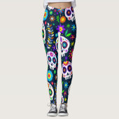 Adorables Day of the Dead Calavara Style Yoga Leggings (Voorkant)