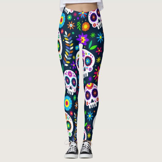 Adorables Day of the Dead Calavara Style Yoga Leggings (Voorkant)