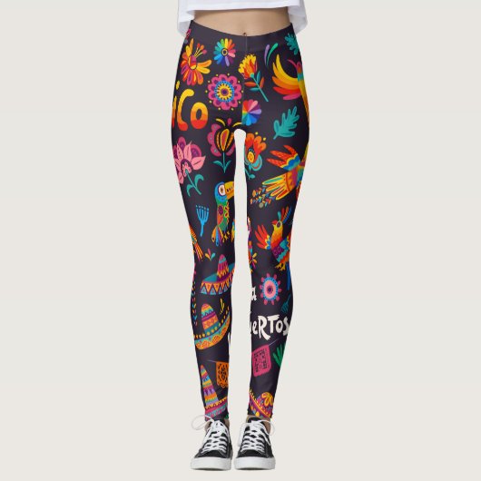 Adorables Day of the Dead Calavara Style Yoga Leggings (Voorkant)