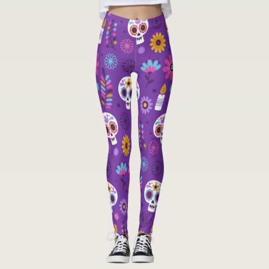 Adorables Day of the Dead Calavara Style Yoga Leggings (Voorkant)