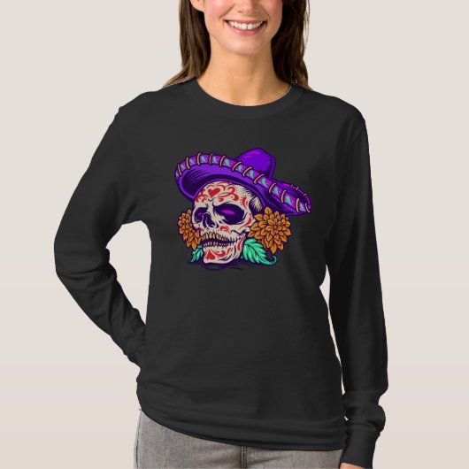 Adorables Day of the Dead Skull Paars Pet T-shirt (Voorkant)