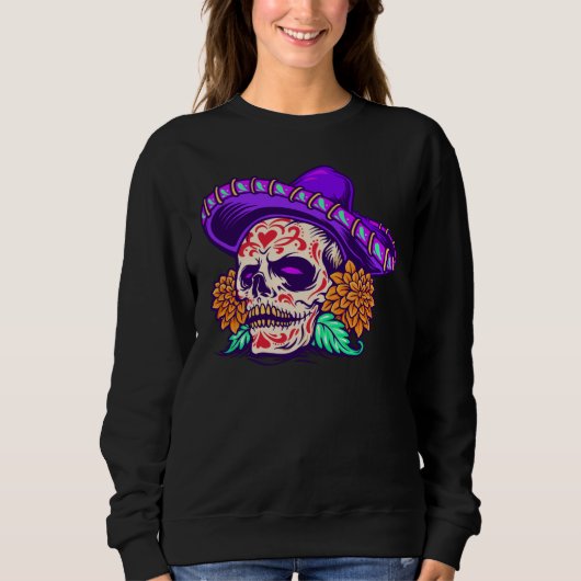 Adorables Day of the Dead Skull Paars Pet Trui (Voorkant)