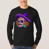 Adorables Day of the Dead Skull with Paars Pet T-shirt (Voorkant)