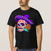 Adorables Day of the Dead Skull with Paars Pet T-shirt (Voorkant)