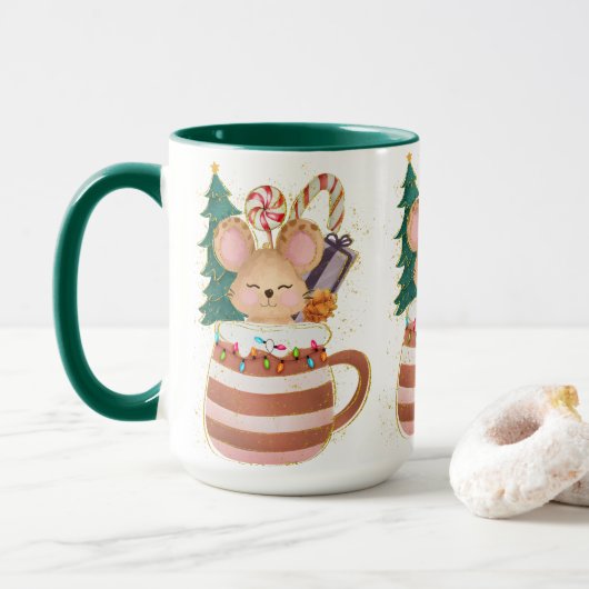 Adorables kerstbekerende Mok voor diermuizen (Met donut)