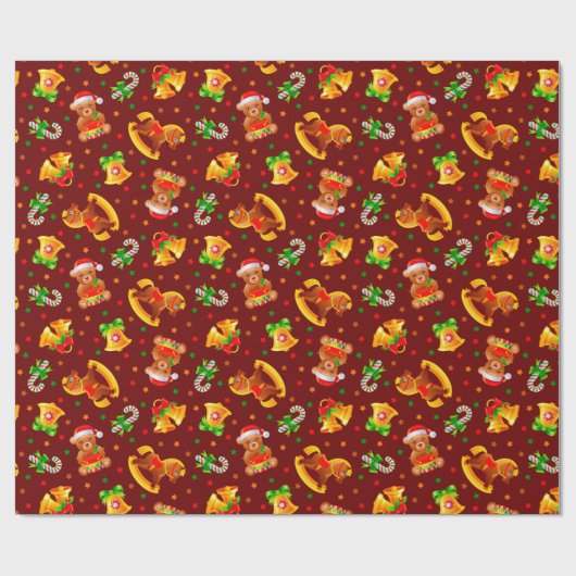 Adorables kerstddyberen en Rocking Horses Cadeaupapier (Vlak)