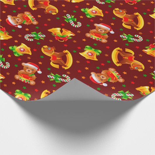 Adorables kerstddyberen en Rocking Horses Cadeaupapier (Hoek)