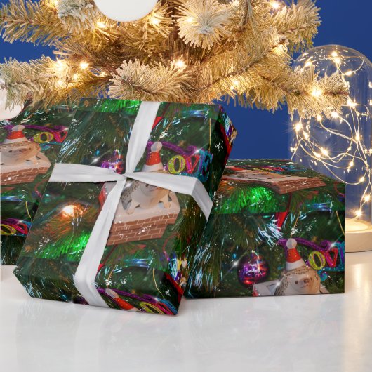 Adorables kerstegel op een boom cadeaupapier (Feestdagen)