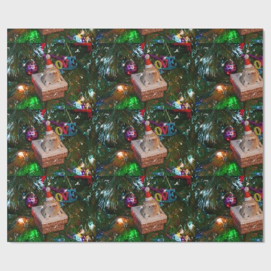 Adorables kerstegel op een boom cadeaupapier (Vlak)