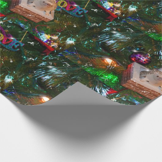 Adorables kerstegel op een boom cadeaupapier (Hoek)