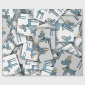 Adorables Kerstmis [3D] Blue Deer Cadeaupapier (Vlak)