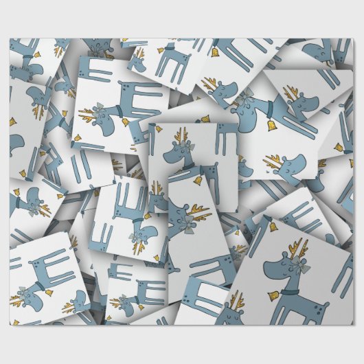 Adorables Kerstmis [3D] Blue Deer Cadeaupapier (Vlak)