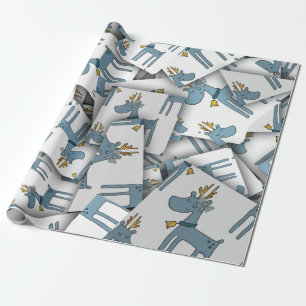 Adorables Kerstmis [3D] Blue Deer Cadeaupapier