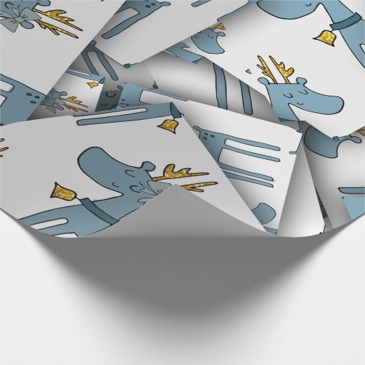 Adorables Kerstmis [3D] Blue Deer Cadeaupapier (Hoek)