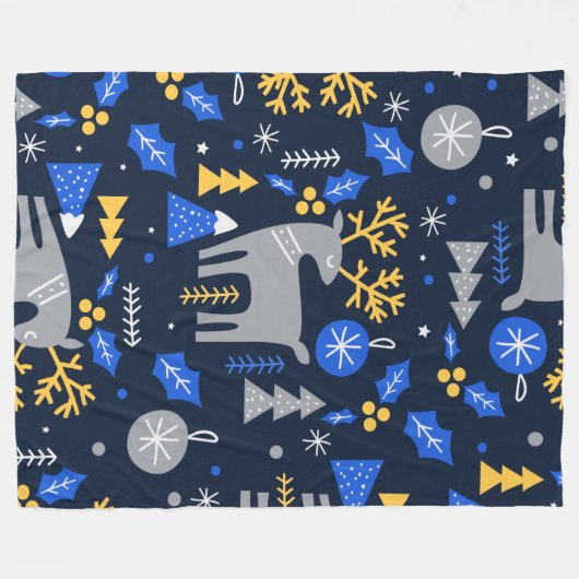 Adorables Kerstmis Scandinavian Style Blue Fleece Deken (Voorkant (Horizontaal))