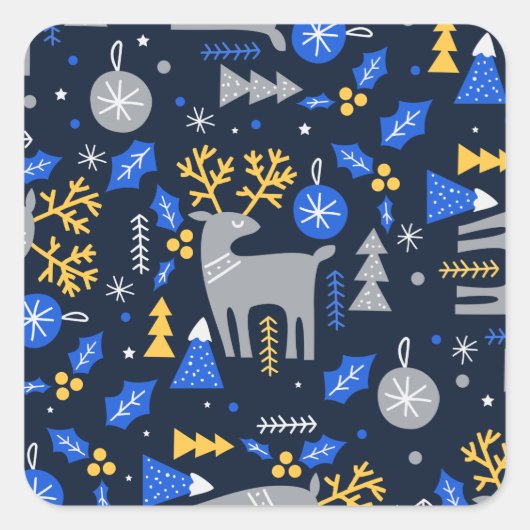 Adorables Kerstmis Scandinavian Style Blue Vierkante Sticker (Voorkant)