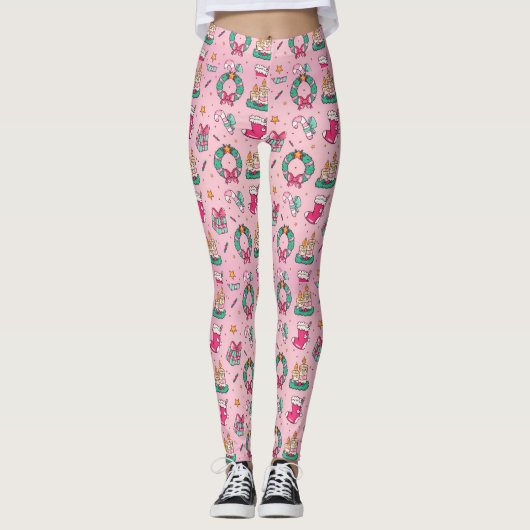 Adorables kerstroze kranen en kussen leggings (Voorkant)