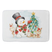 Adorables kerstsnowman Bunnies and Tree Badmat (Voorkant)
