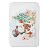 Adorables kerstsnowman Bunnies and Tree Badmat (Voorkant Verticaal)