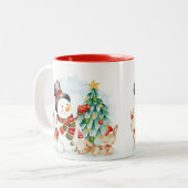 Adorables kerstsnowman Bunnies and Tree Tweekleurige Koffiemok (Voorkant links)