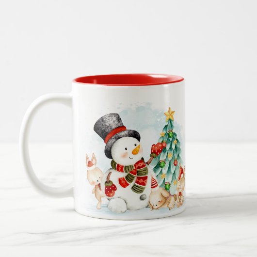 Adorables kerstsnowman Bunnies and Tree Tweekleurige Koffiemok (Links)