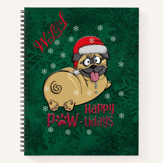 Adorables kersttasje pug in sneeuw notitieboek (Voorkant)