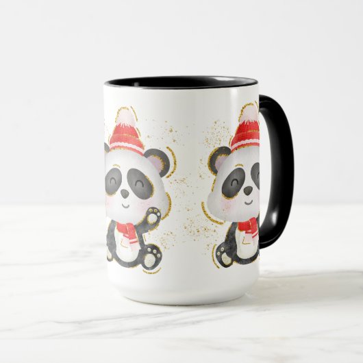 Adorables Kerstwinter Panda Coffee Mok (Voorkant rechts)