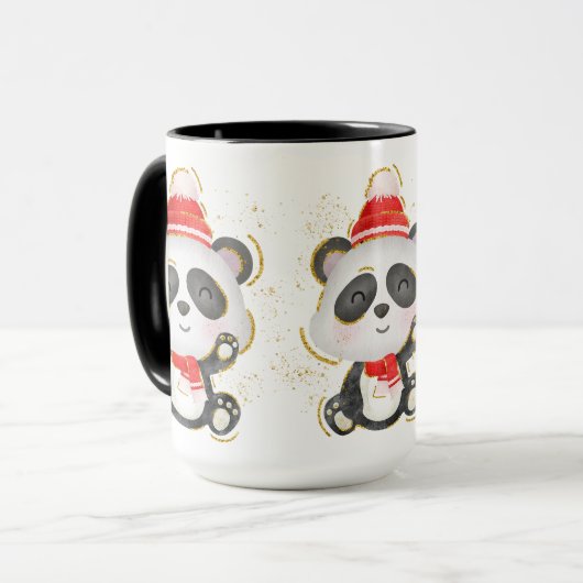 Adorables Kerstwinter Panda Coffee Mok (Voorkant links)