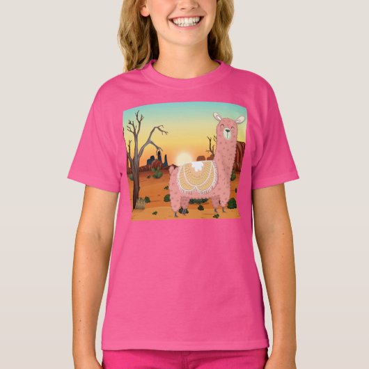 Adorables Llama Love Cute Llama in Desert T-Sh T-shirt (Voorkant)