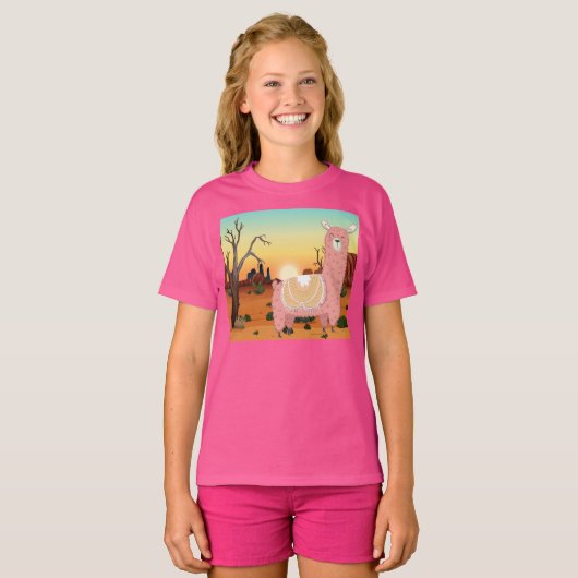 Adorables Llama Love Cute Llama in Desert T-Sh T-shirt (Voorkant volledig)