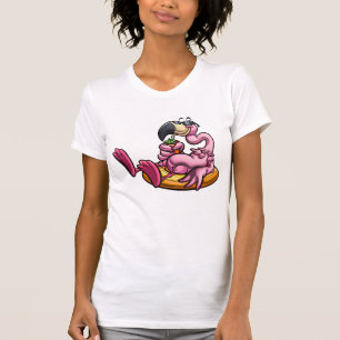 Adorables Roze 3D Flamingo die van een Drink houdt T-shirt