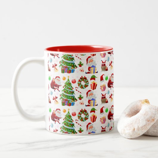 Adorables Santa- en kerstelementen Tweekleurige Koffiemok (Met donut)