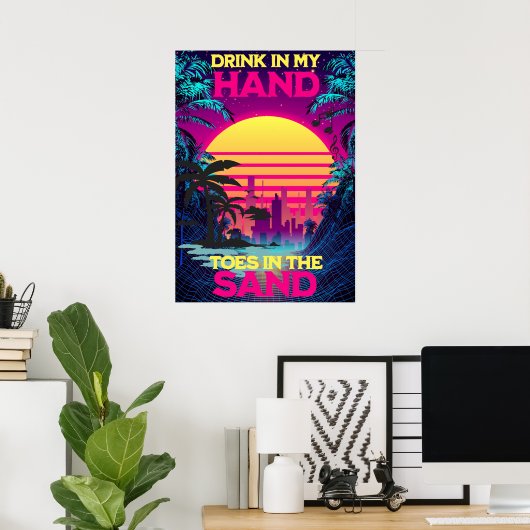 Adorables Synthwave/Vaporwave Retro 80s Tropisch Poster (Thuiskantoor)