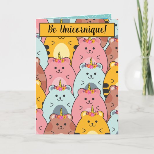Adorables Unicorn Katten "Be Unicornique" Kaart (Voorkant)