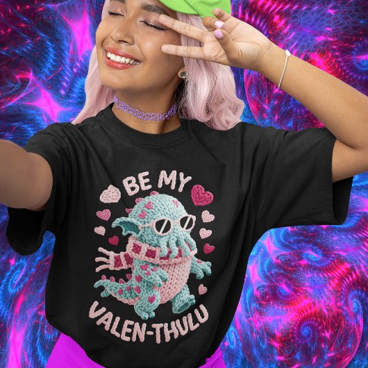 Adorably Spooky Be My Valen-thulu Faux Yarn Tee T-shirt