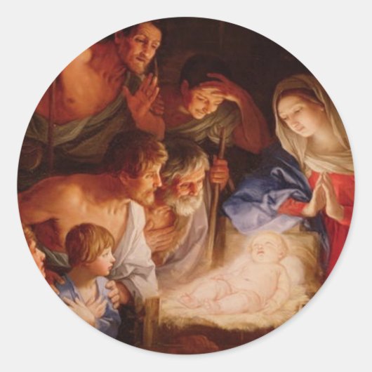Adoratie-van-baby-Jesus-by-shepherds-reni Ronde Sticker (Voorkant)