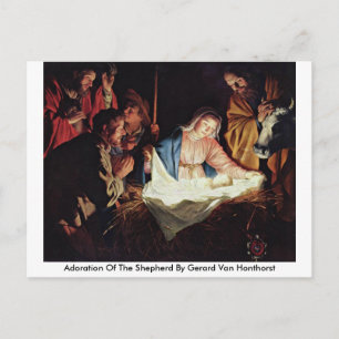 Adoratie van de herder door Gerard van Honthorst Briefkaart