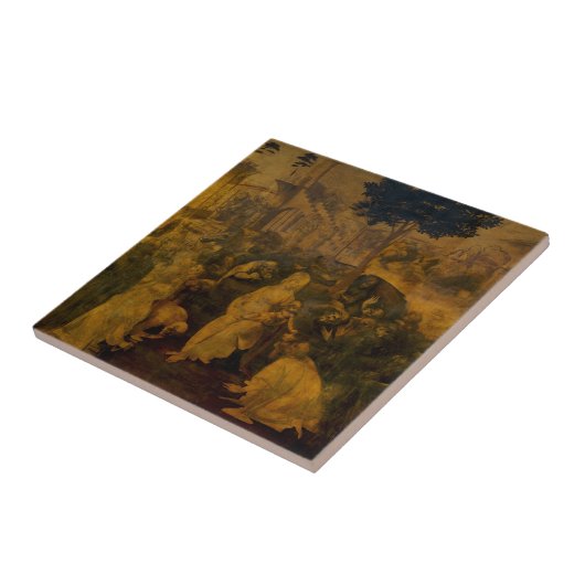 Adoratie van de Magi door Leonardo da Vinci Tegeltje (Zijkant)