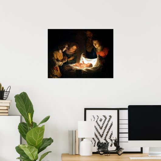 Adoratie van het kind Jezus - Honthorst Poster (Thuiskantoor)