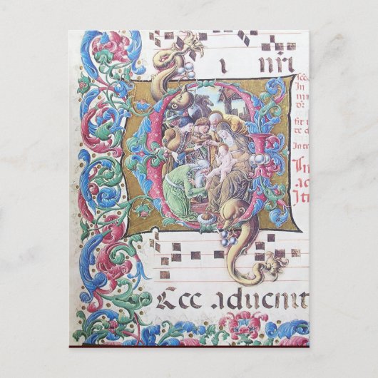 ADORATIE VAN MAGI , NATIVITEITSMONOGRAM MET DOLFIN BRIEFKAART (Voorkant)
