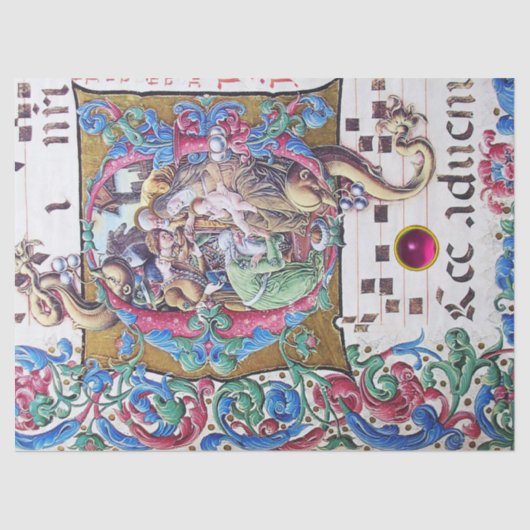 ADORATIE VAN MAGI , NATIVITEITSMONOGRAM MET DOLFIN TISSUEPAPIER (Voorkant)