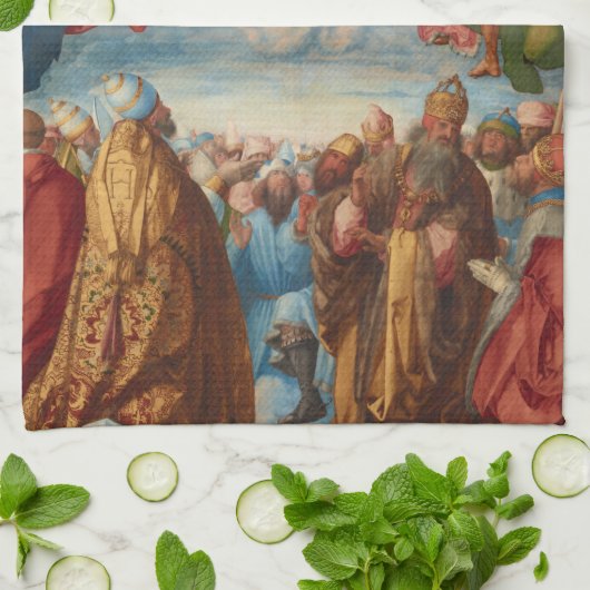 Adoration of the Trinity, detail by Albrecht Durer Theedoek (Gevouwen)