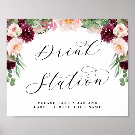 Adore Bloem Drinkstation Chic Huwelijk Bord Poster (Voorkant)