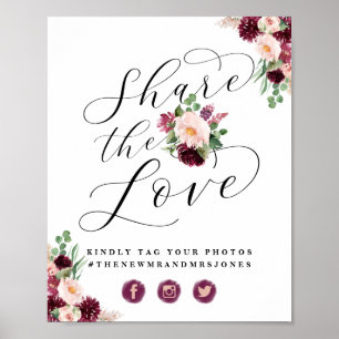 Adore Bloemen Deel de Liefde Foto Hashtag Bord Poster