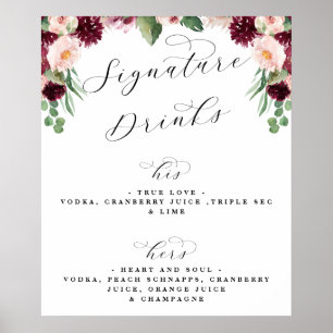 Adore Bloemige Handtekeningdrank Bruiloft Bar Menu Poster