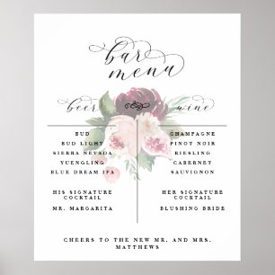 Adore Bloemstuk Bar Menu Wijn Bier Cocktail Lijst  Poster