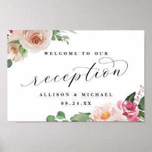 Adore Floral Calligraphy Reception Welcome Sign Poster